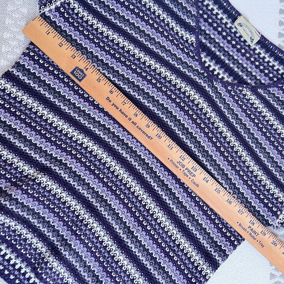 Vtg Sweater Purple Striped Y2K V-Neck Knit Pullover Womens M Soft Cozy Cabincore - Picture 7 of 10